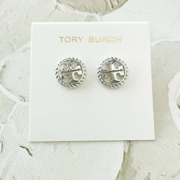 Tory Burch | Rope Logo | Silver Stud Earrings 136618 - Picture 1 of 4